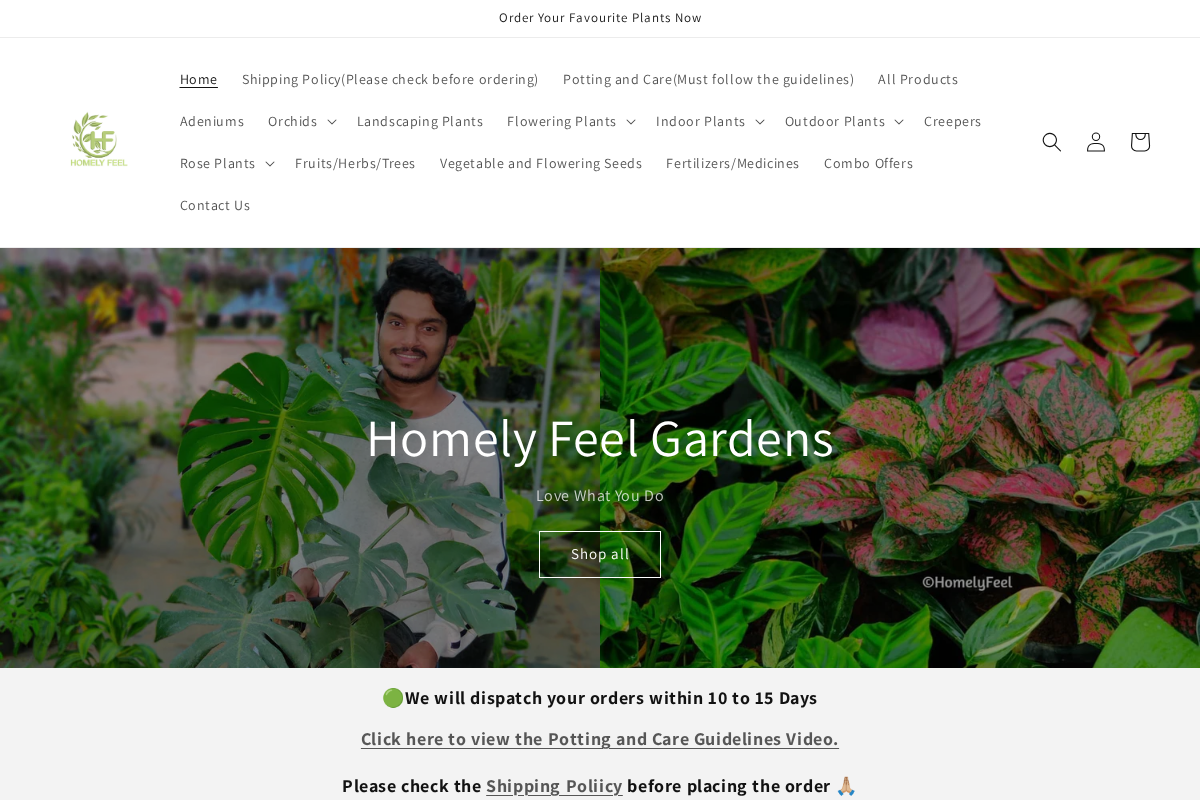 Homely Feel Gardens homepage screenshot