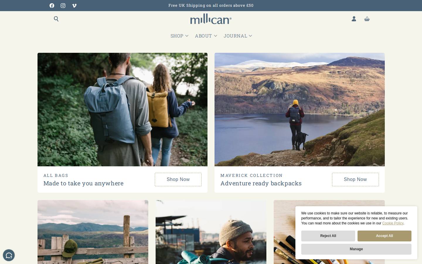 Millican homepage screenshot