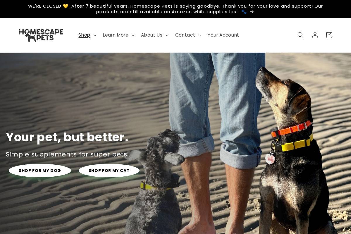 homescapepets.com homepage screenshot