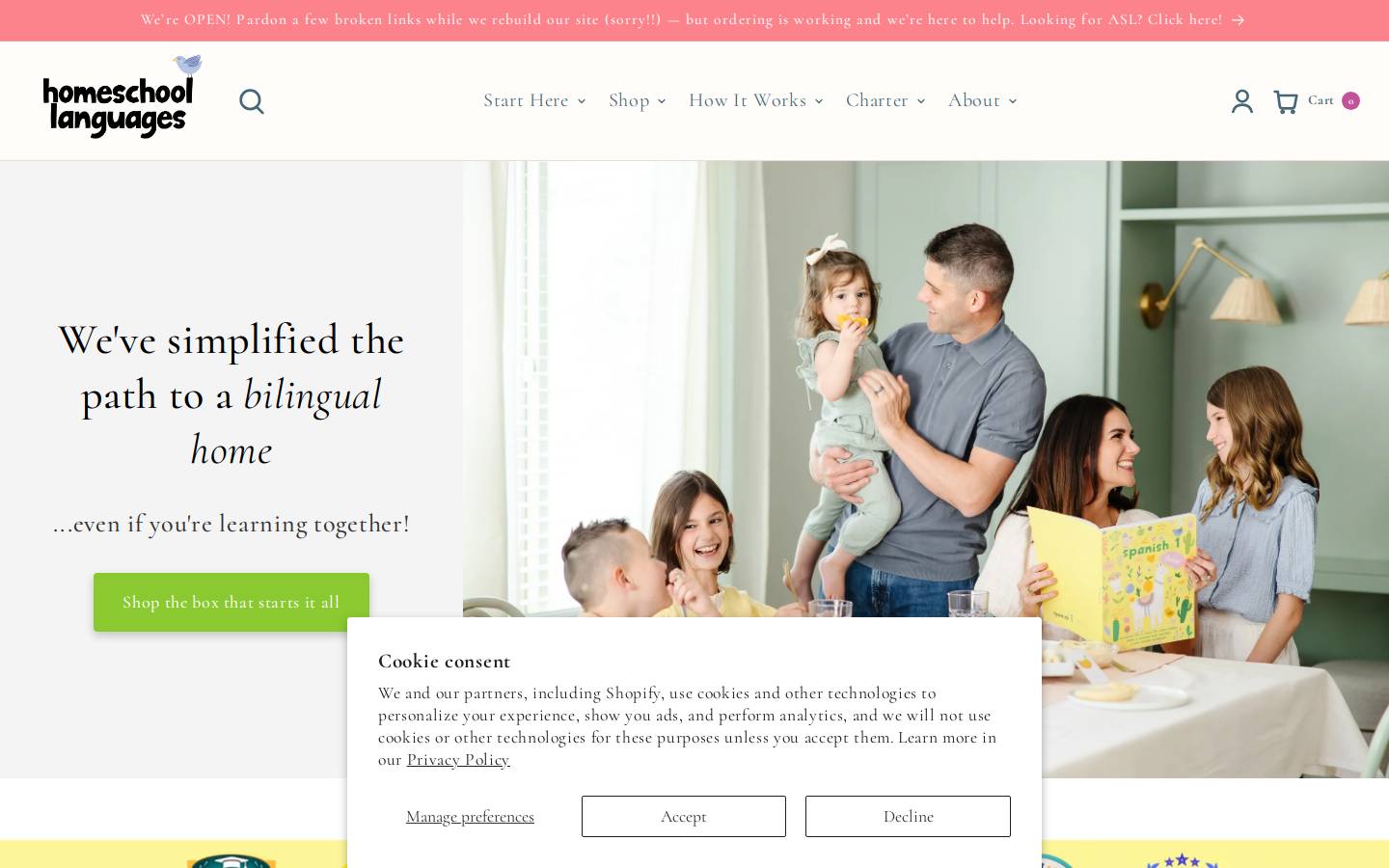 Homeschool Languages homepage screenshot