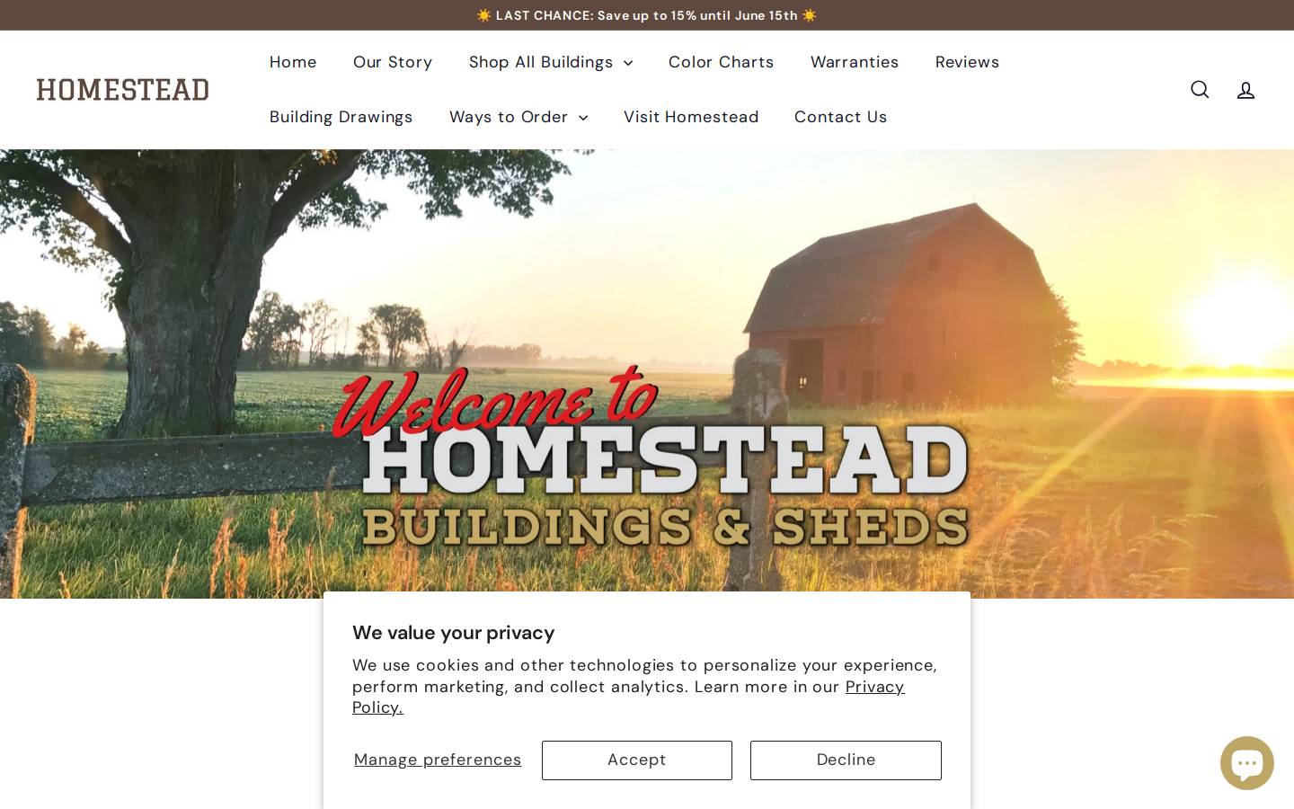 homesteadshedsusa.com homepage screenshot
