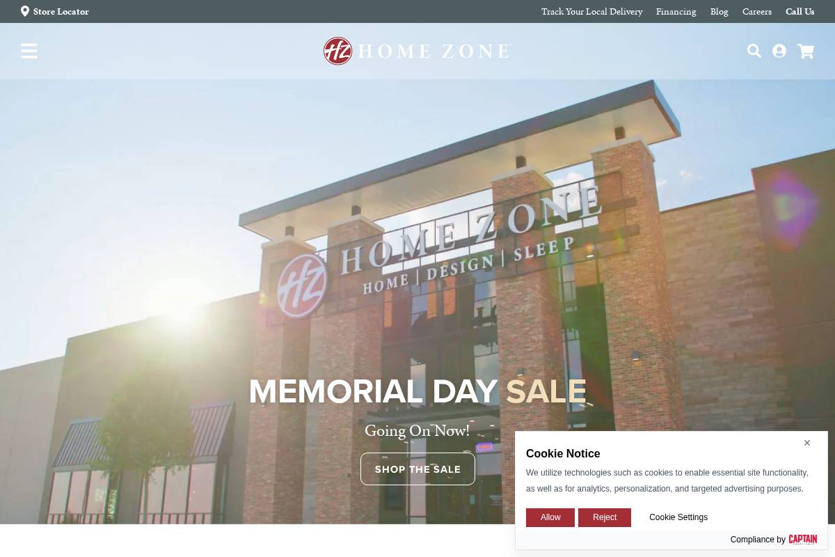 Home Zone Furniture homepage screenshot