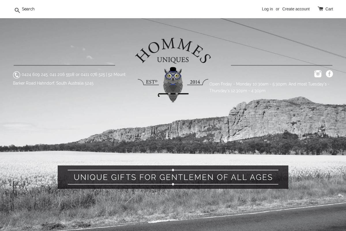 hommesuniques.com.au homepage screenshot