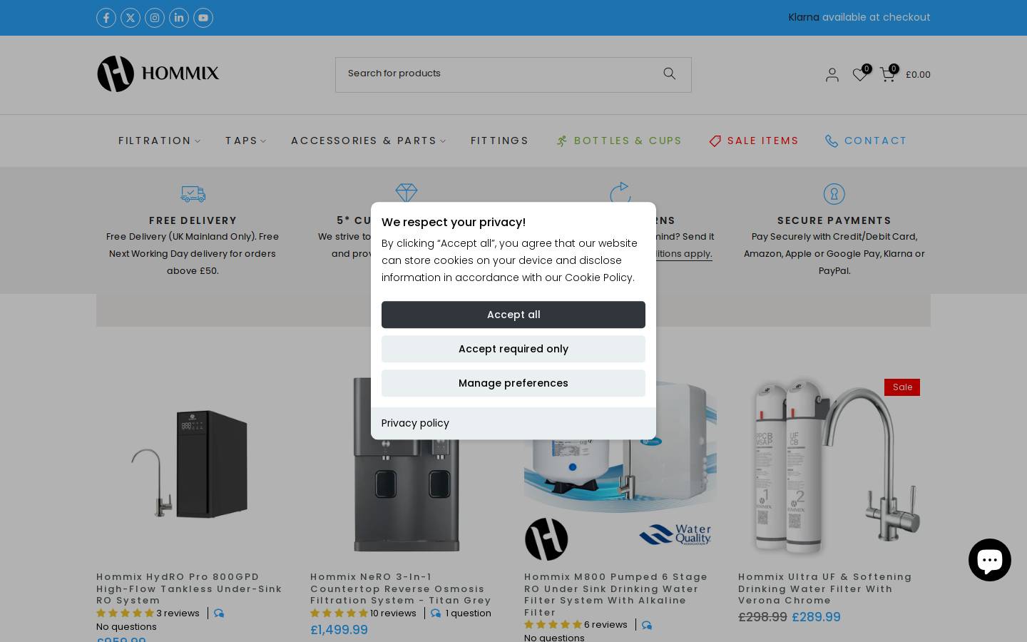 Hommix UK - Water Filtration homepage screenshot