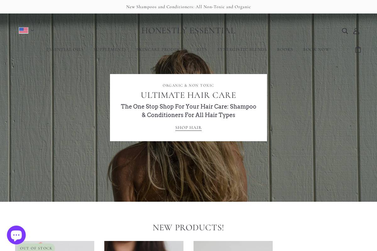 honestlyessential.com homepage screenshot