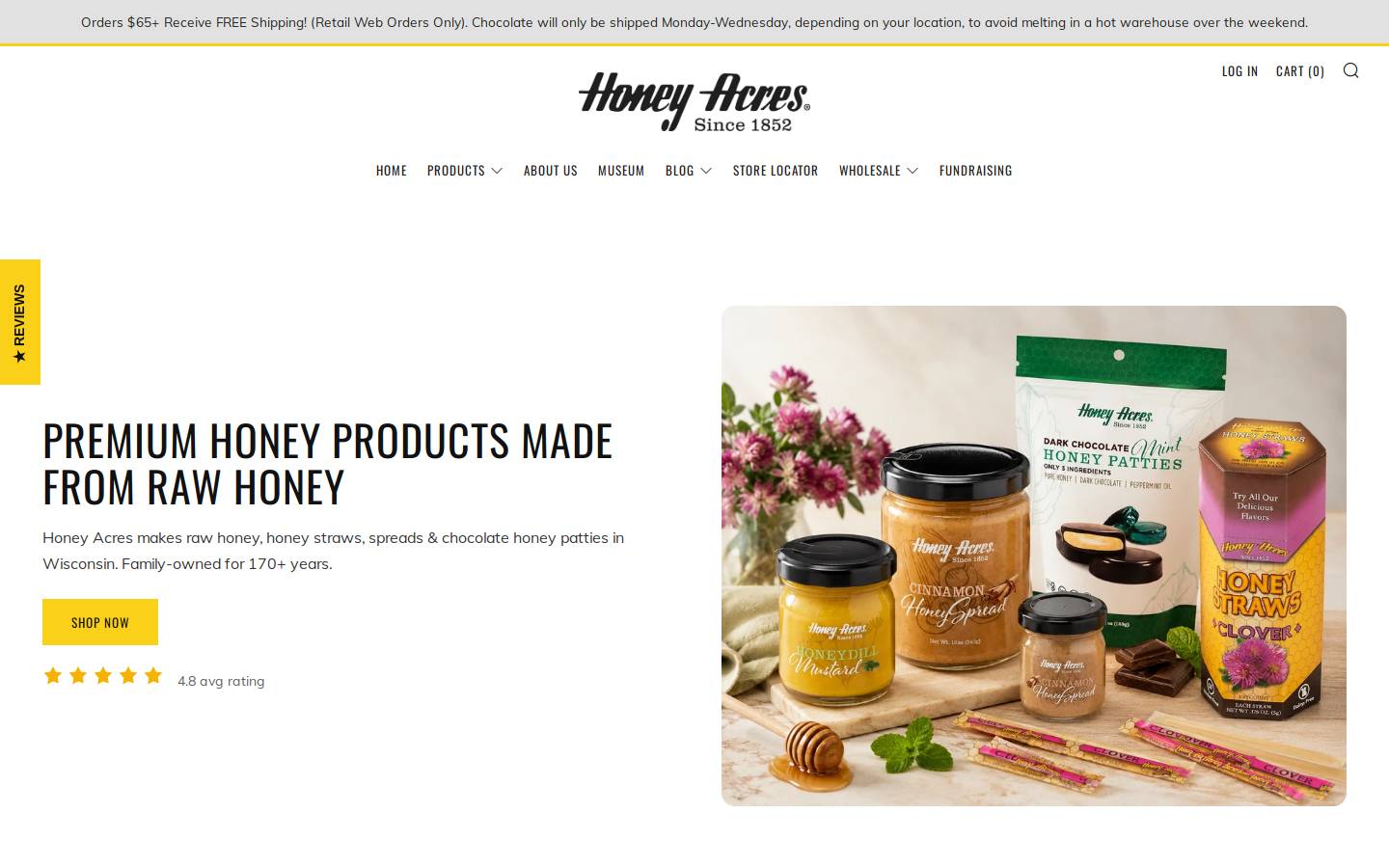 honeyacres.com homepage screenshot