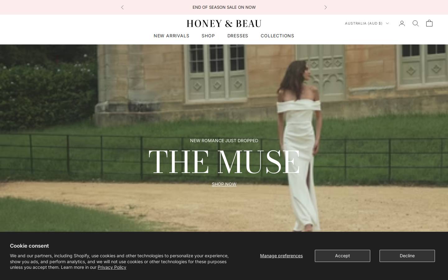 honeyandbeau.com.au homepage screenshot