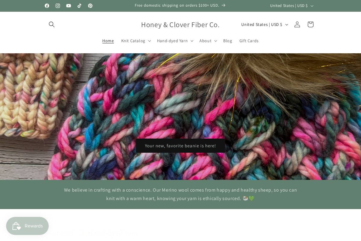 Honey & Clover Fiber Co. homepage screenshot