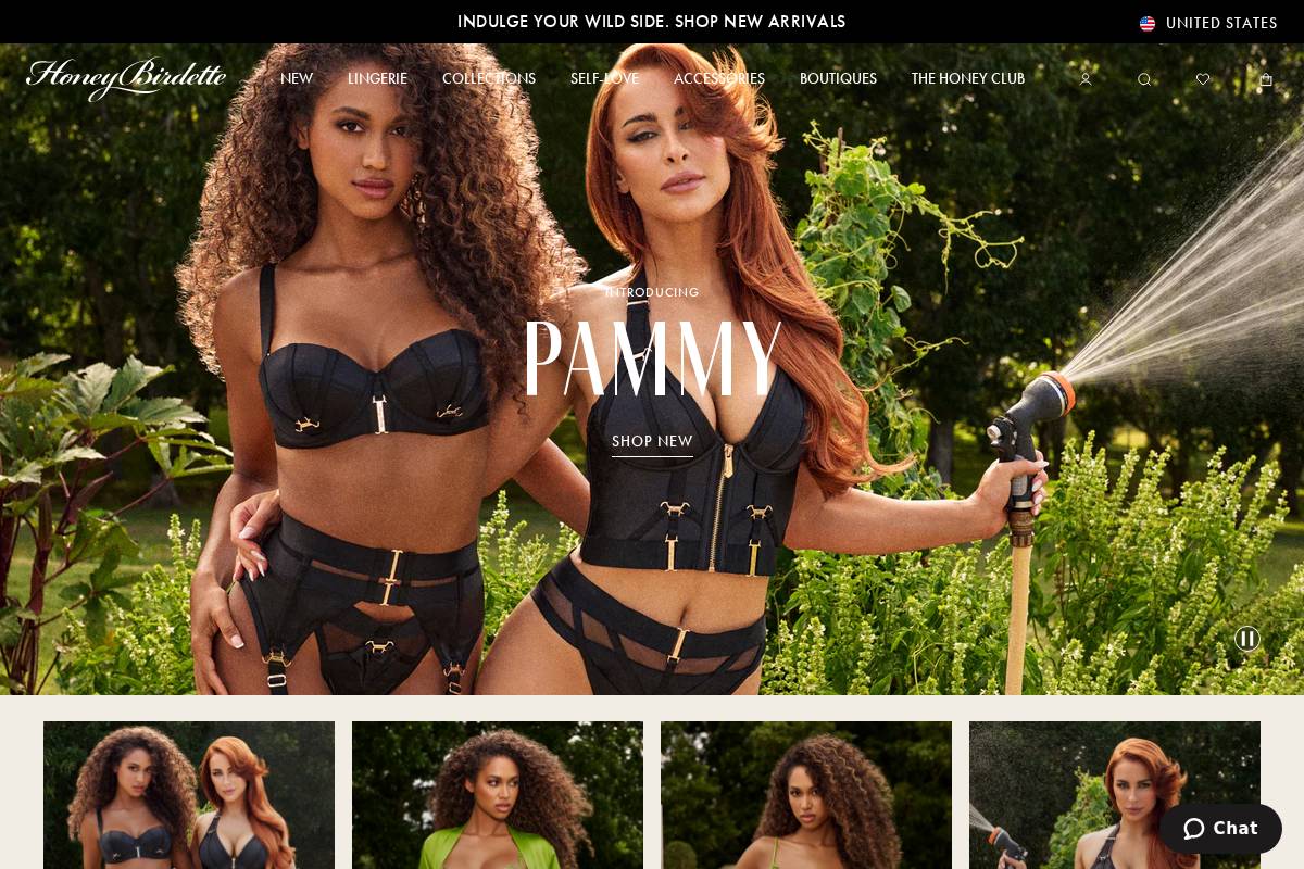 Honey Birdette homepage screenshot