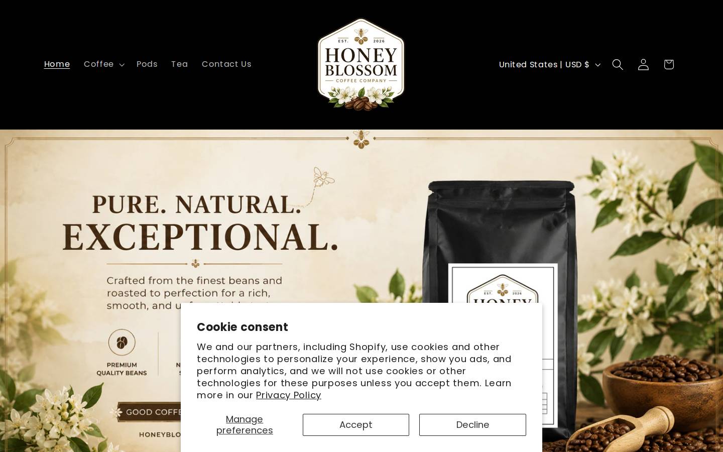 honeyblossomcoffee.com homepage screenshot