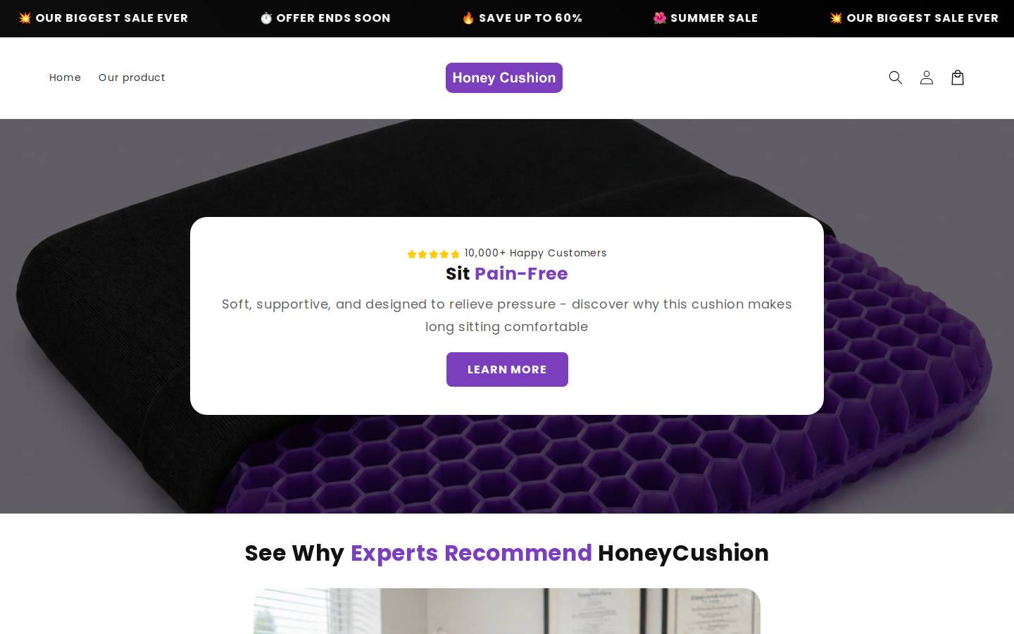 honeycushion.com homepage screenshot