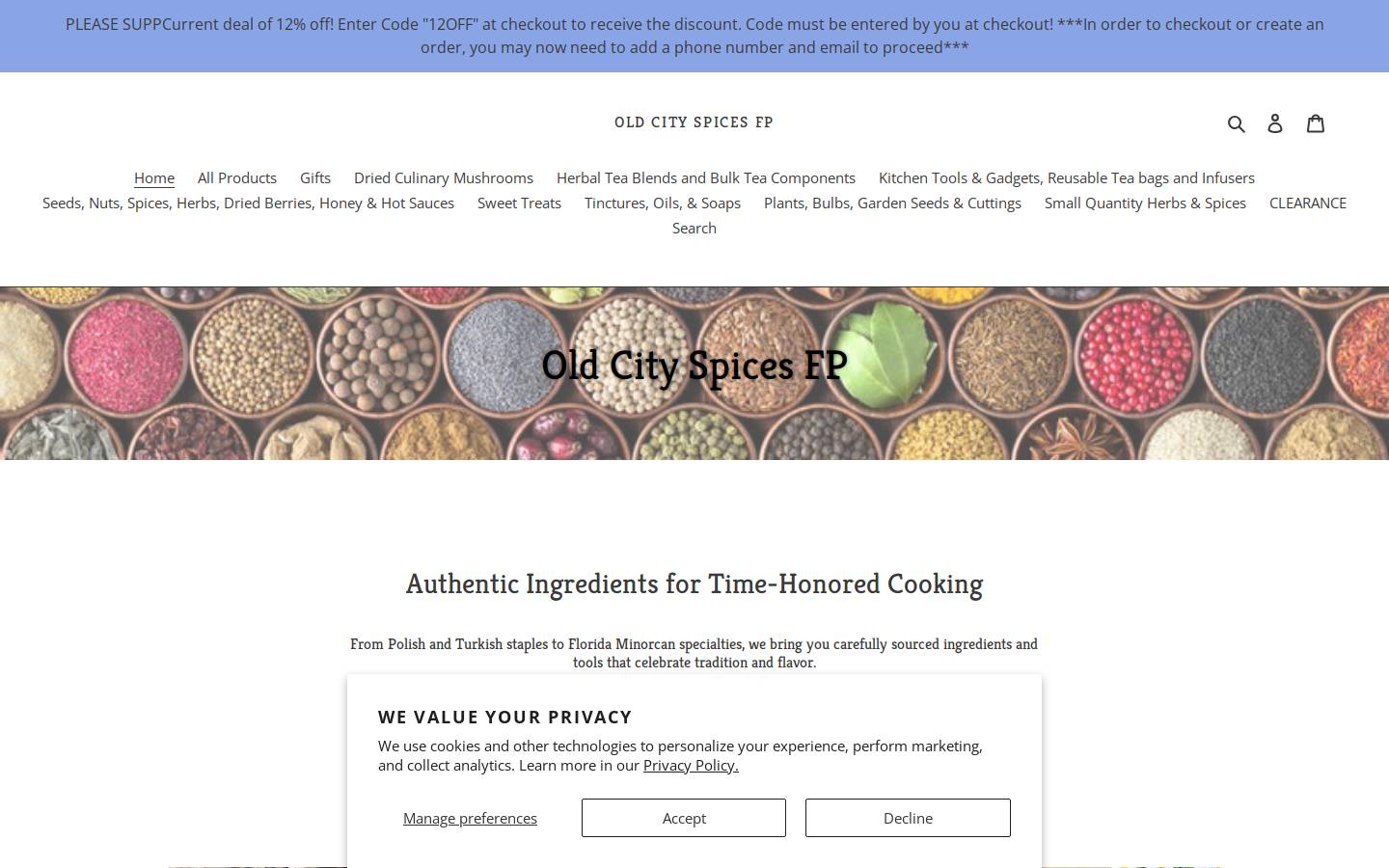 honeynspices.com homepage screenshot