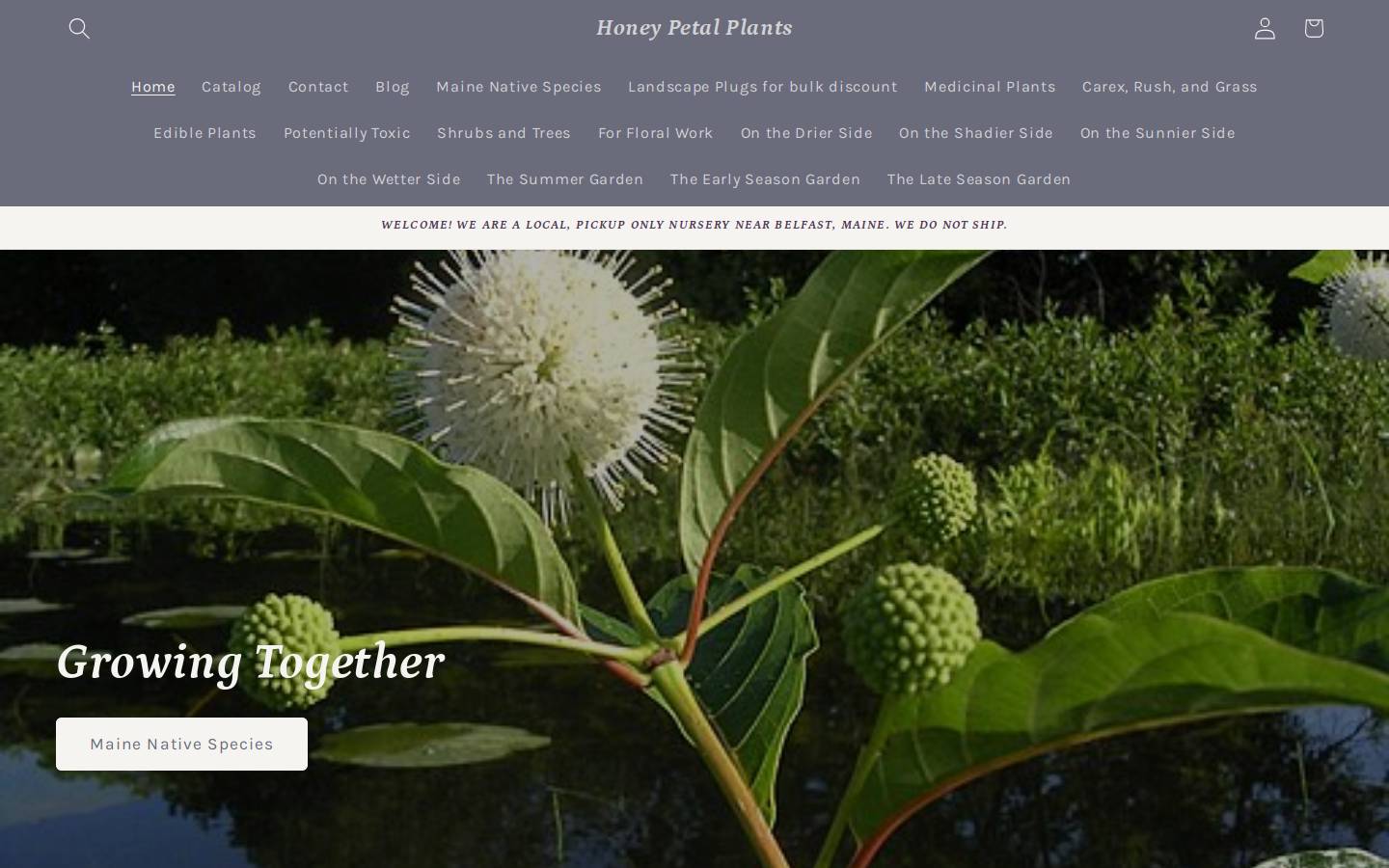 honeypetalplants.com homepage screenshot