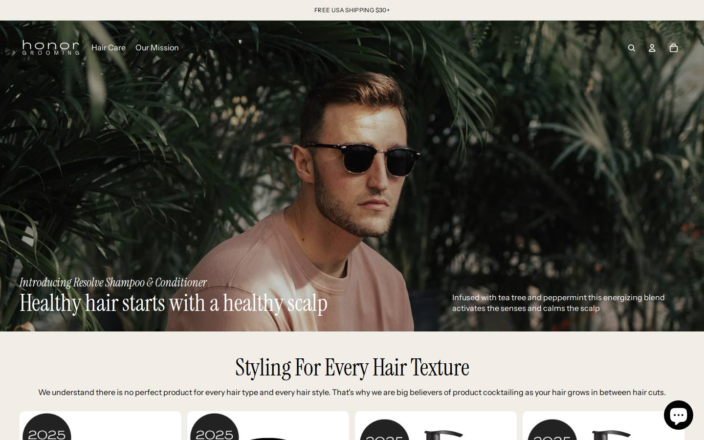honorhaircare.com homepage screenshot