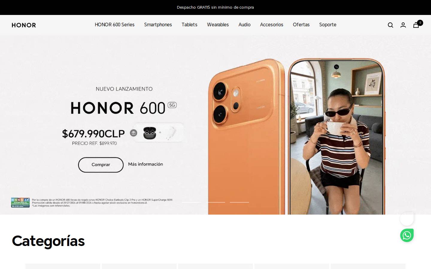 honorstore.cl homepage screenshot