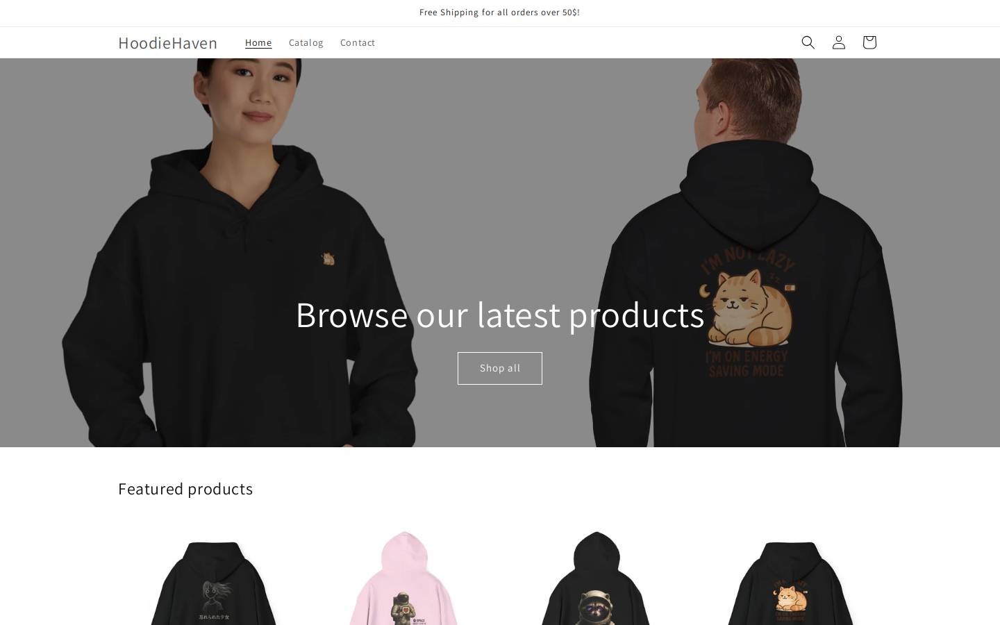 Hoodie Haven homepage screenshot