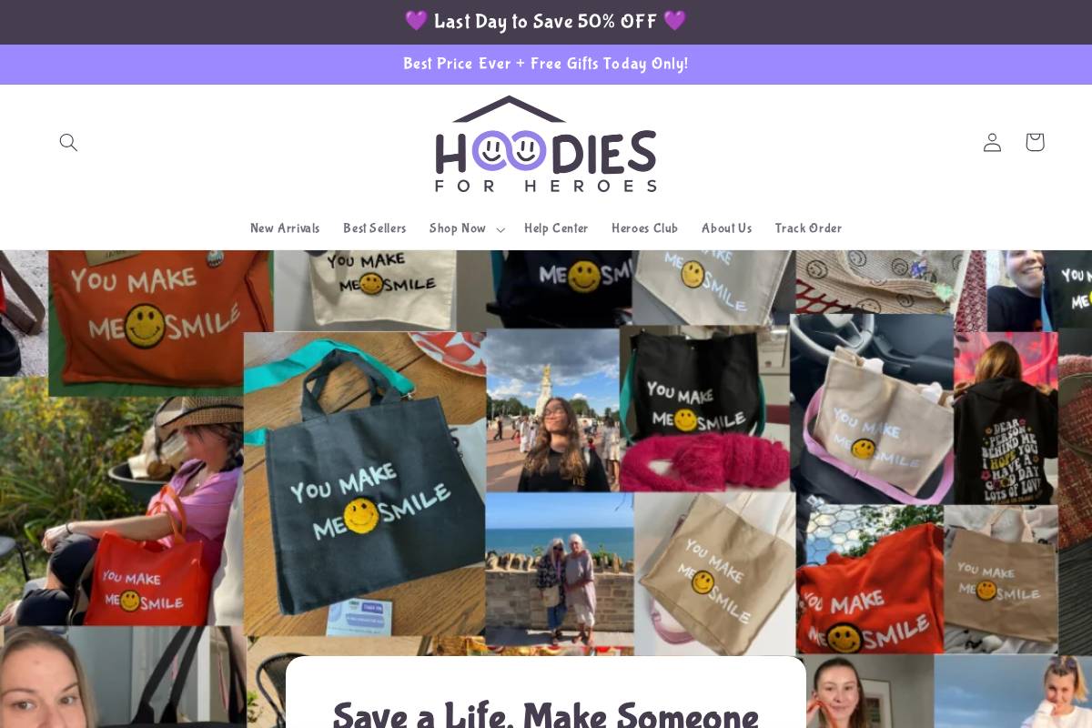 Hoodies For Heroes homepage screenshot