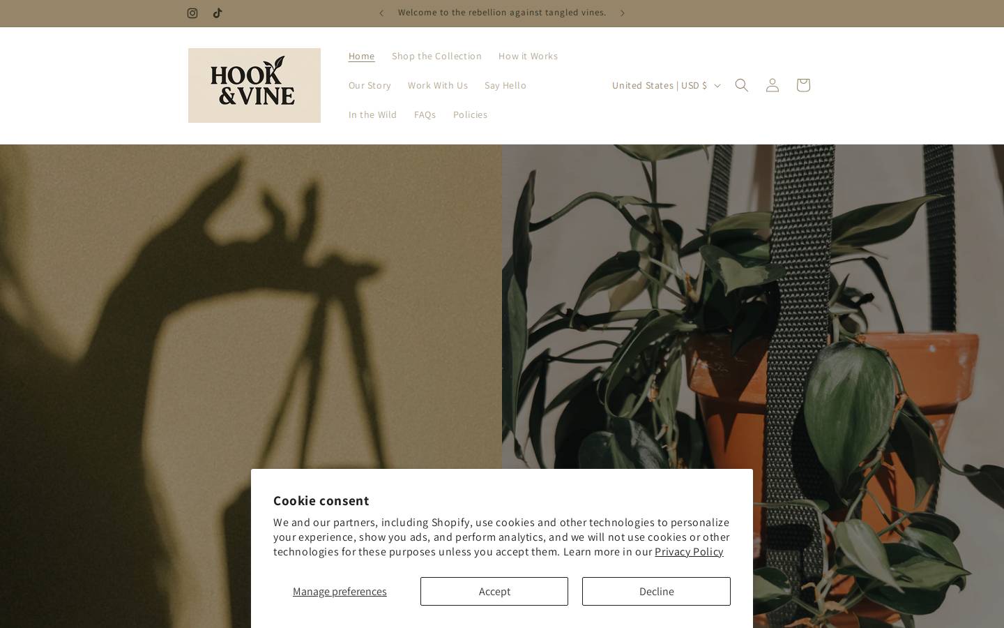 hookandvineco.com homepage screenshot