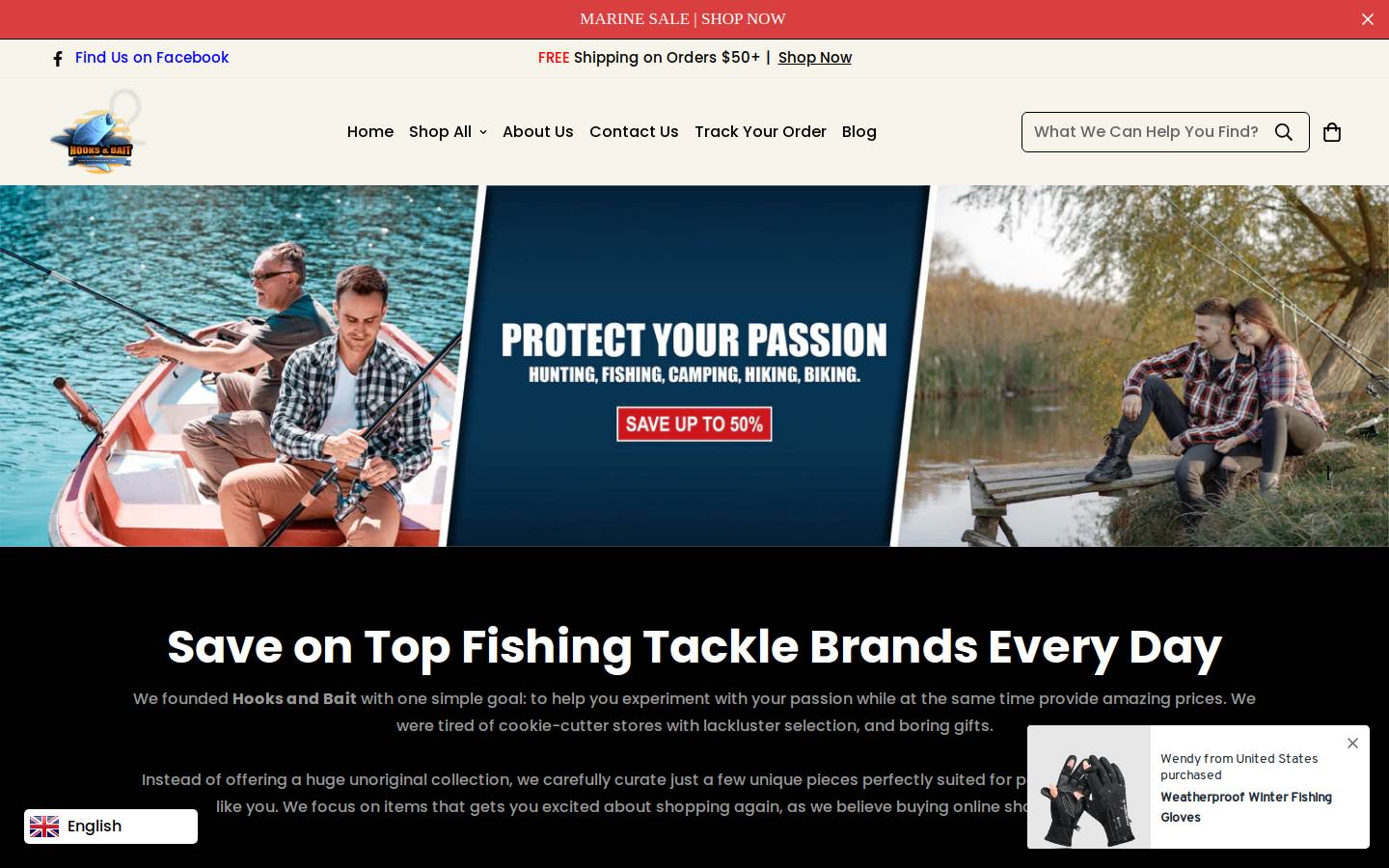 hooksandbait.com homepage screenshot