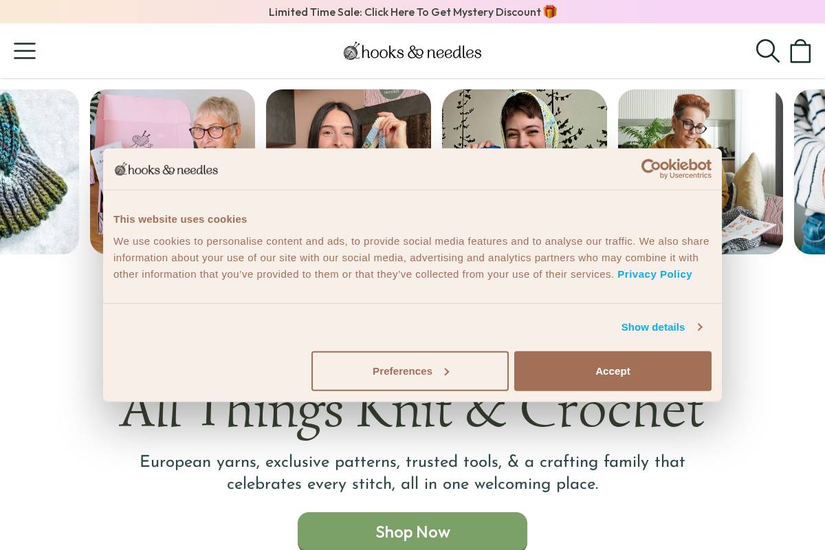 Hooks & Needles homepage screenshot