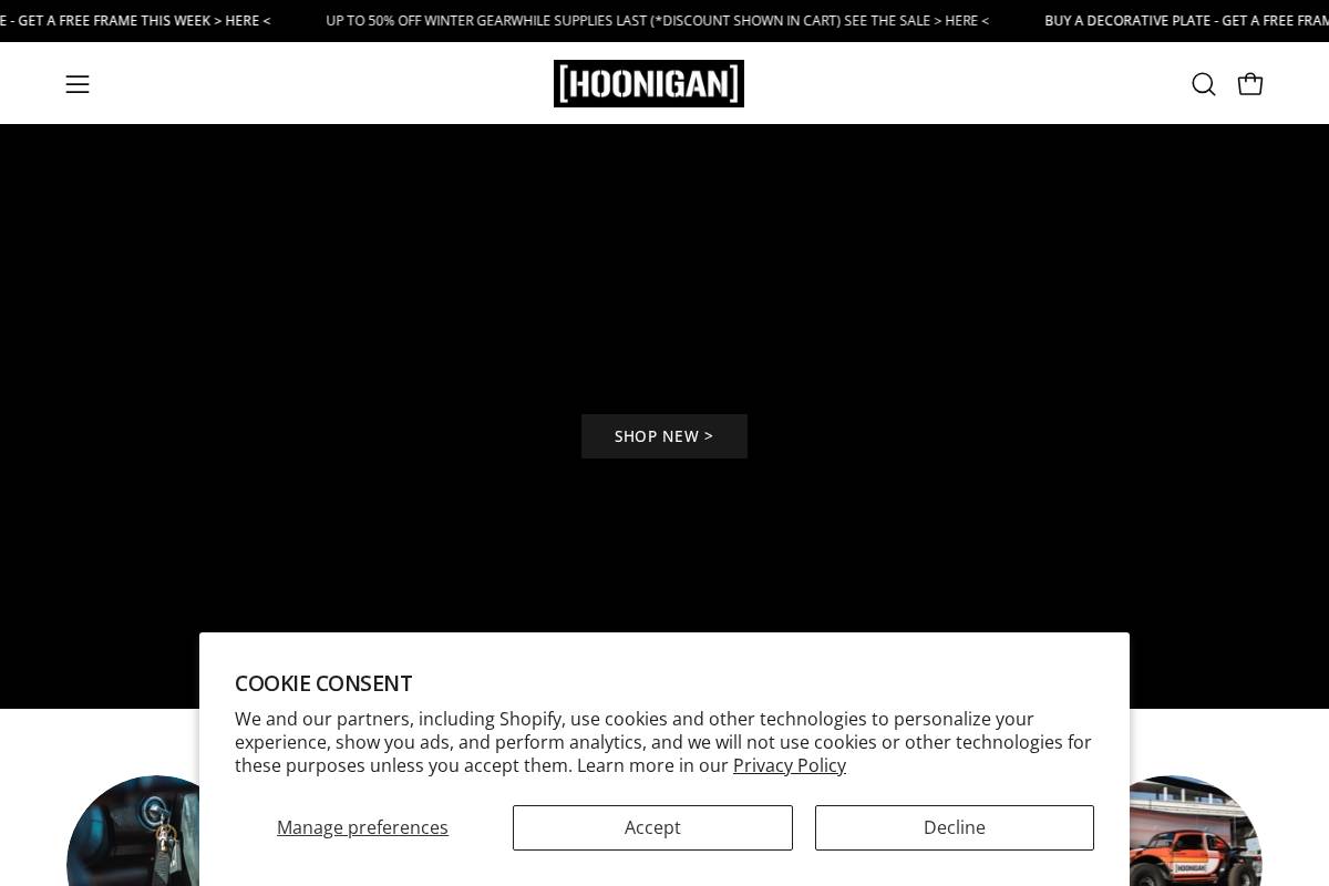 Hoonigan homepage screenshot