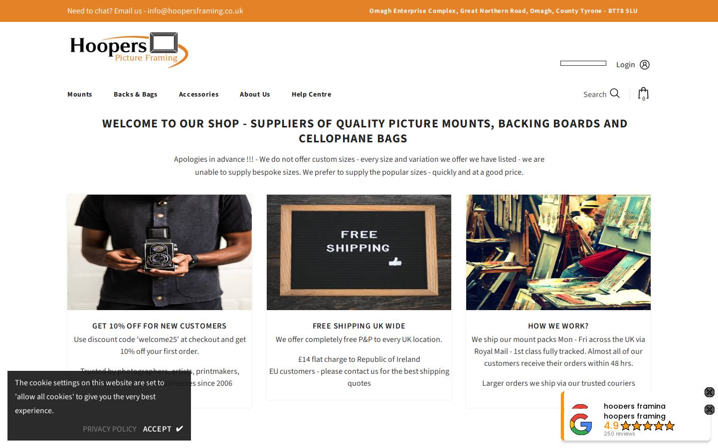 Hoopersframing homepage screenshot