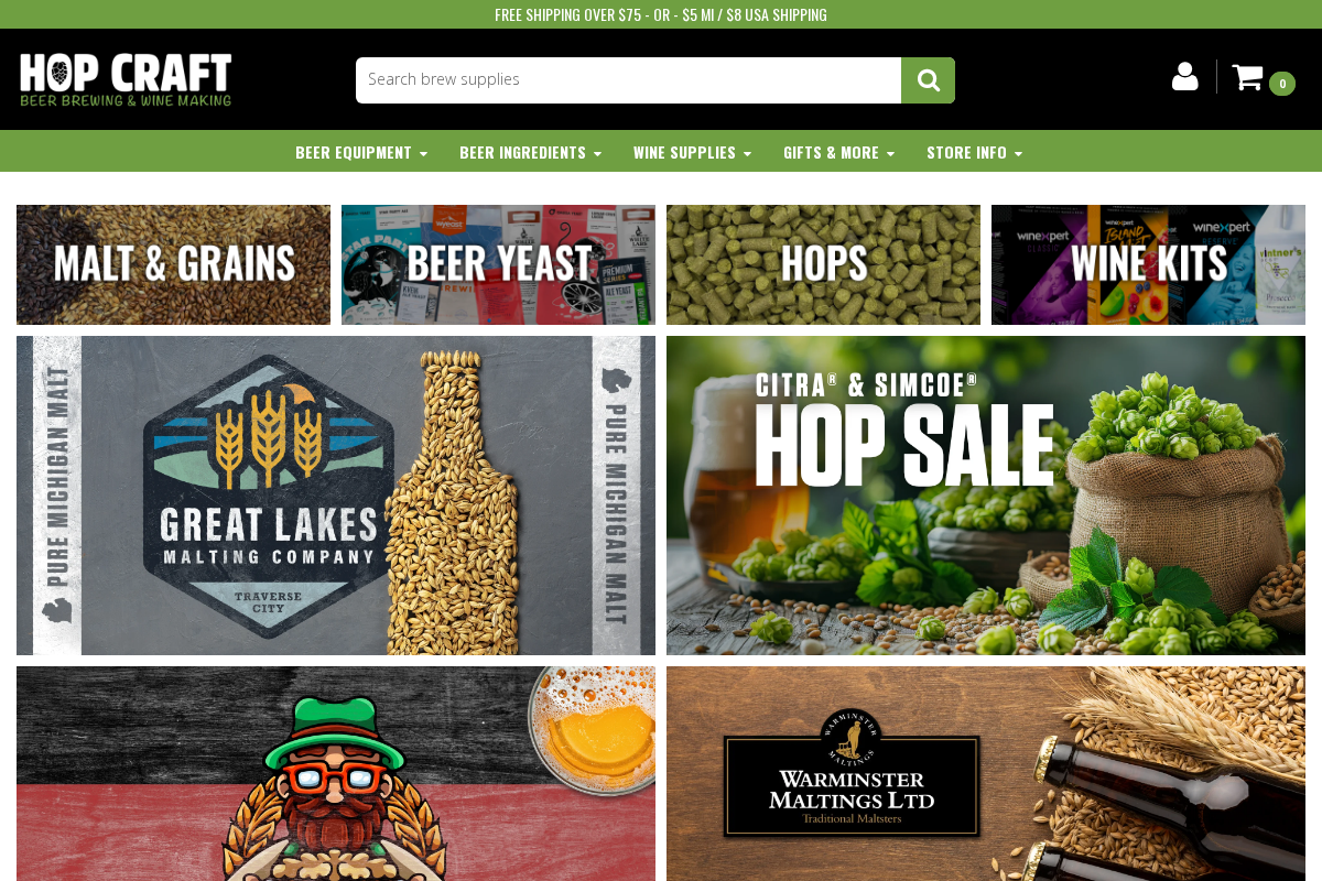 hopcraftsupply.com homepage screenshot