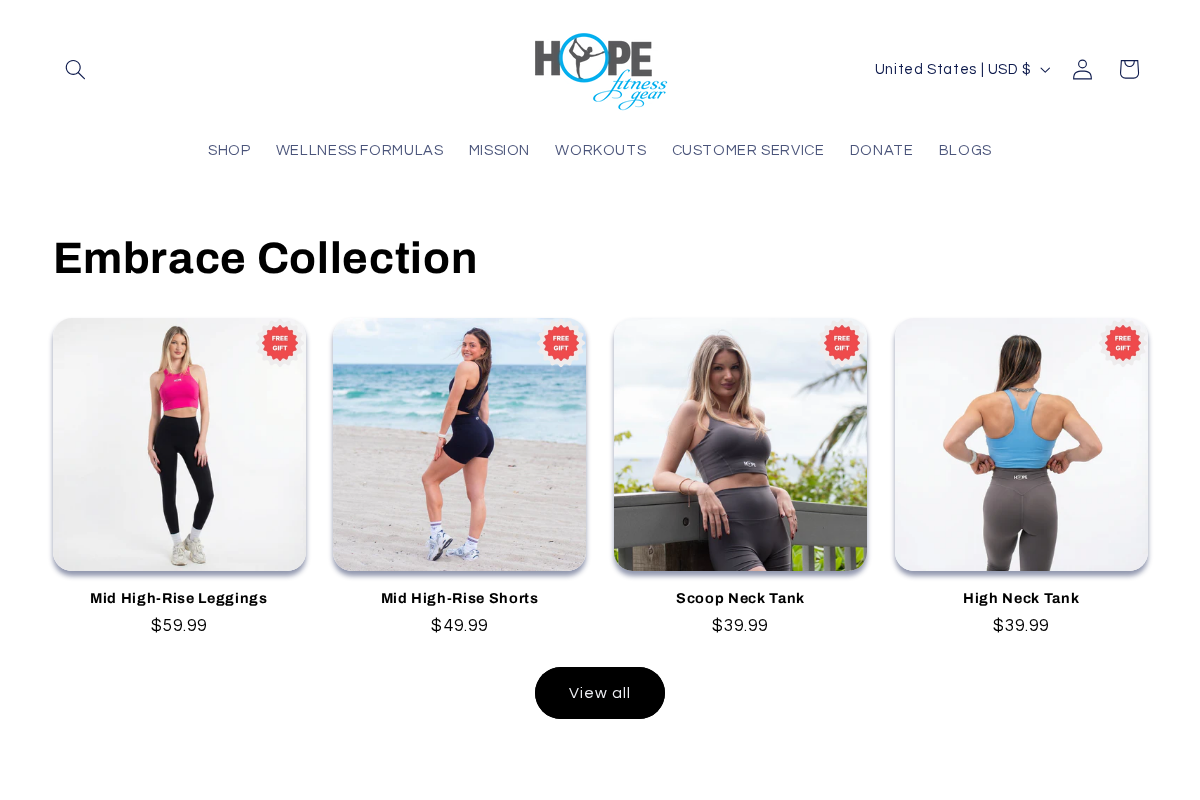 Hope Fitness Gear homepage screenshot