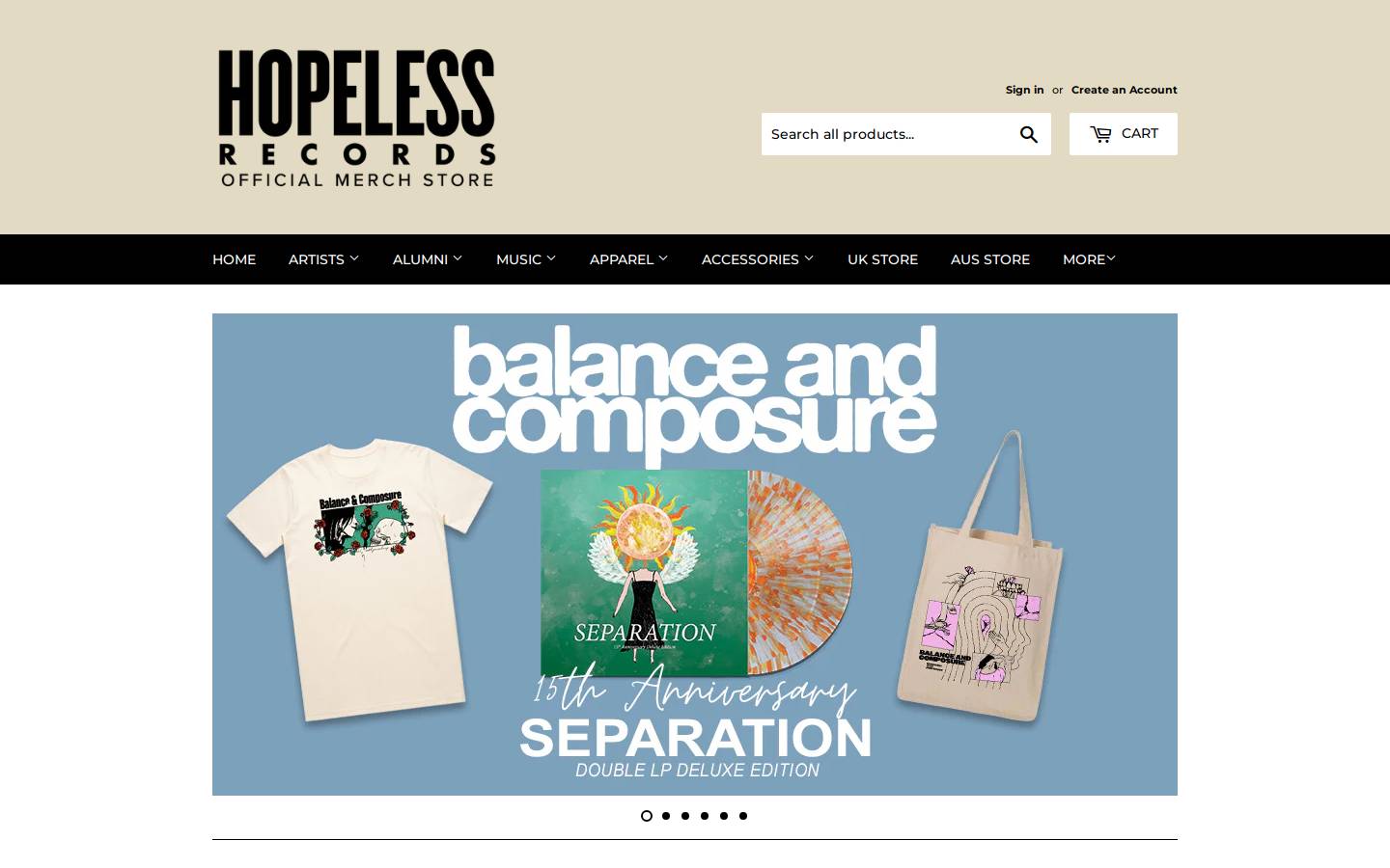 hopelessmerch.com homepage screenshot