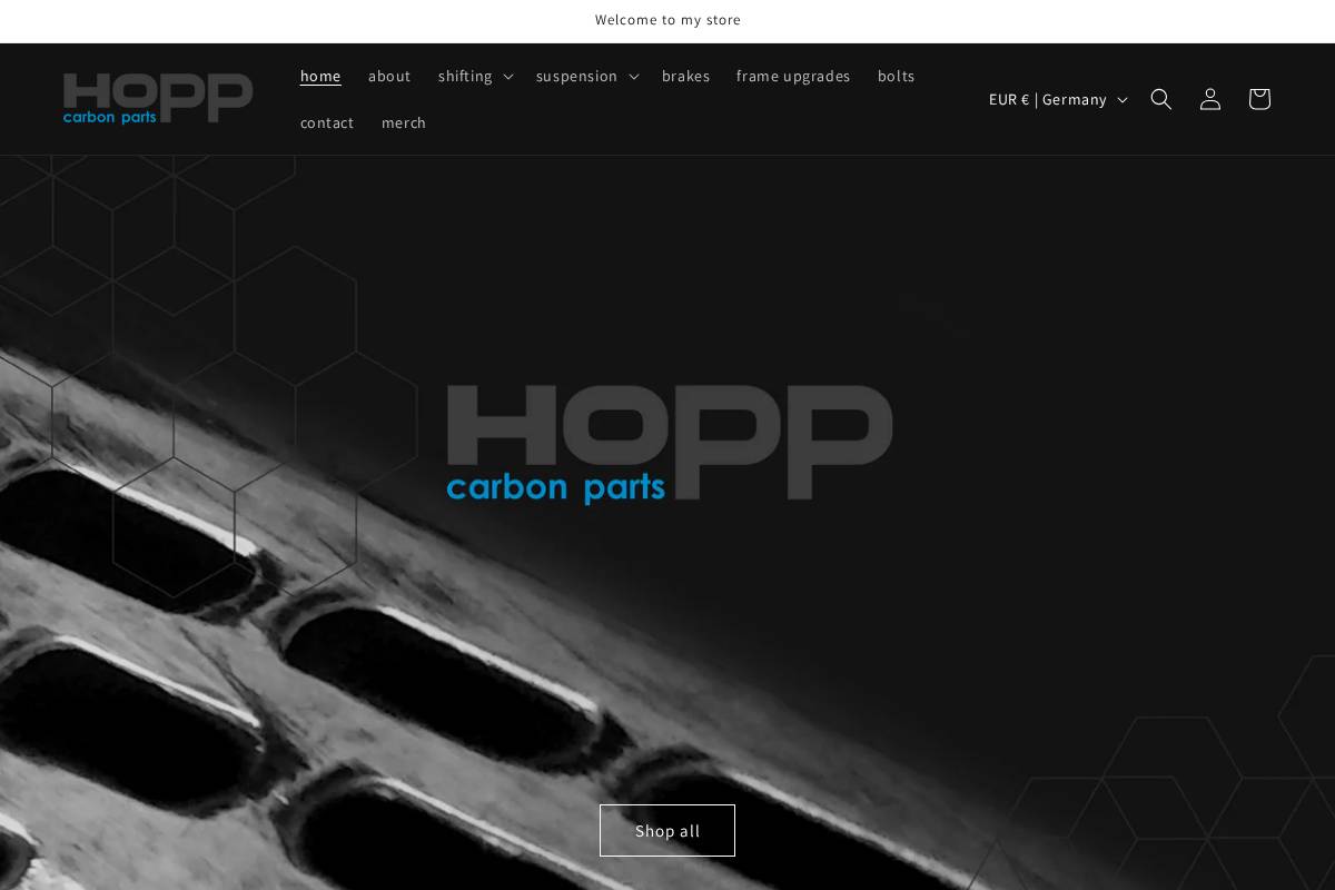 hoppcarbonparts.com homepage screenshot