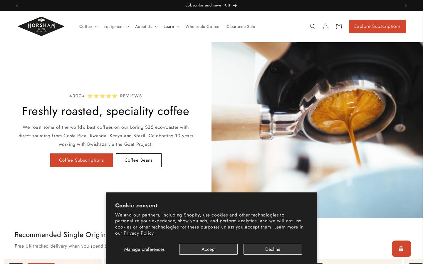 Horsham Coffee Roast homepage screenshot