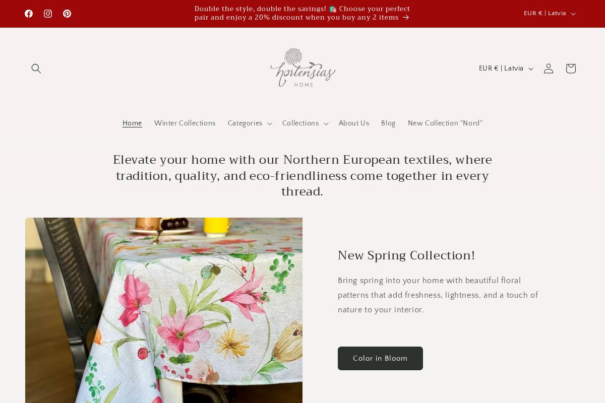 hortensiashome.com homepage screenshot