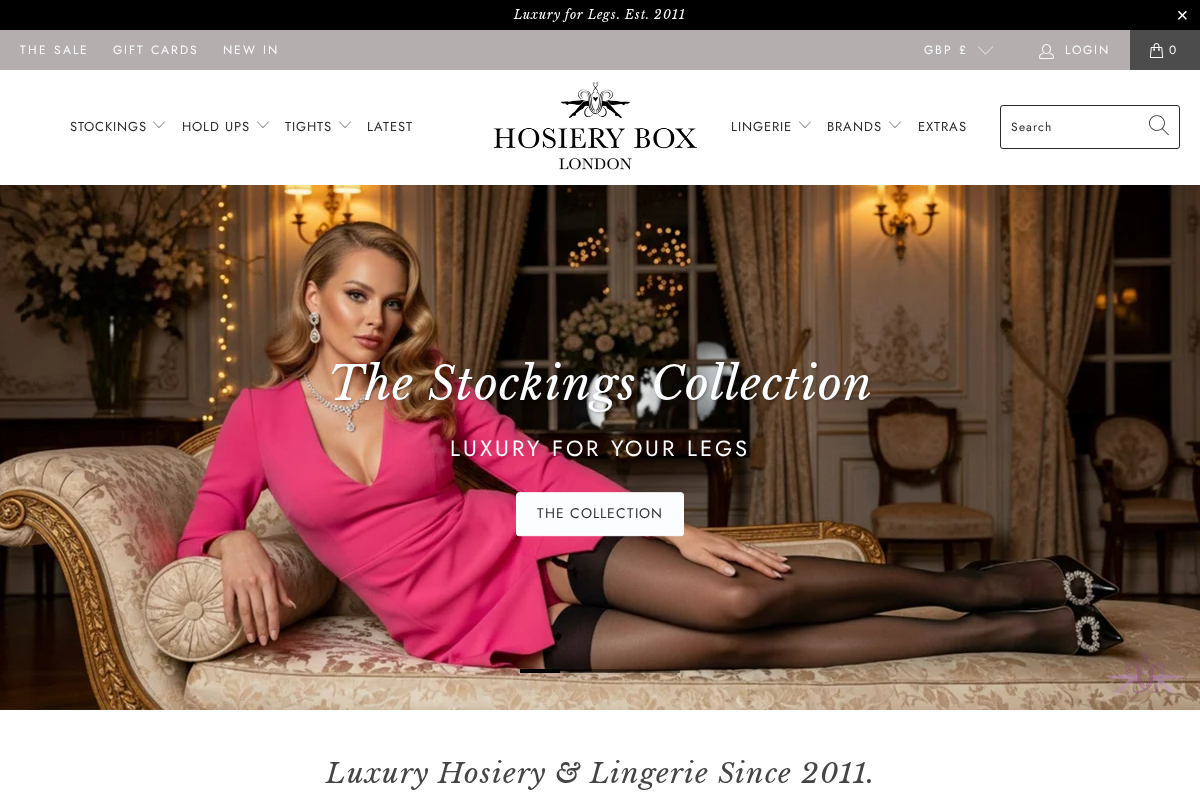 The Hosiery Box homepage screenshot