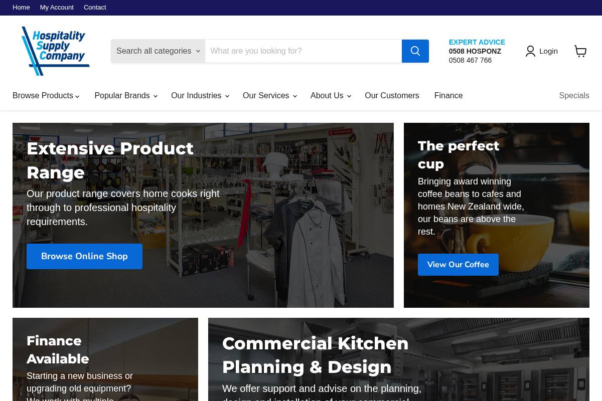 hospitalitysupply.co.nz homepage screenshot
