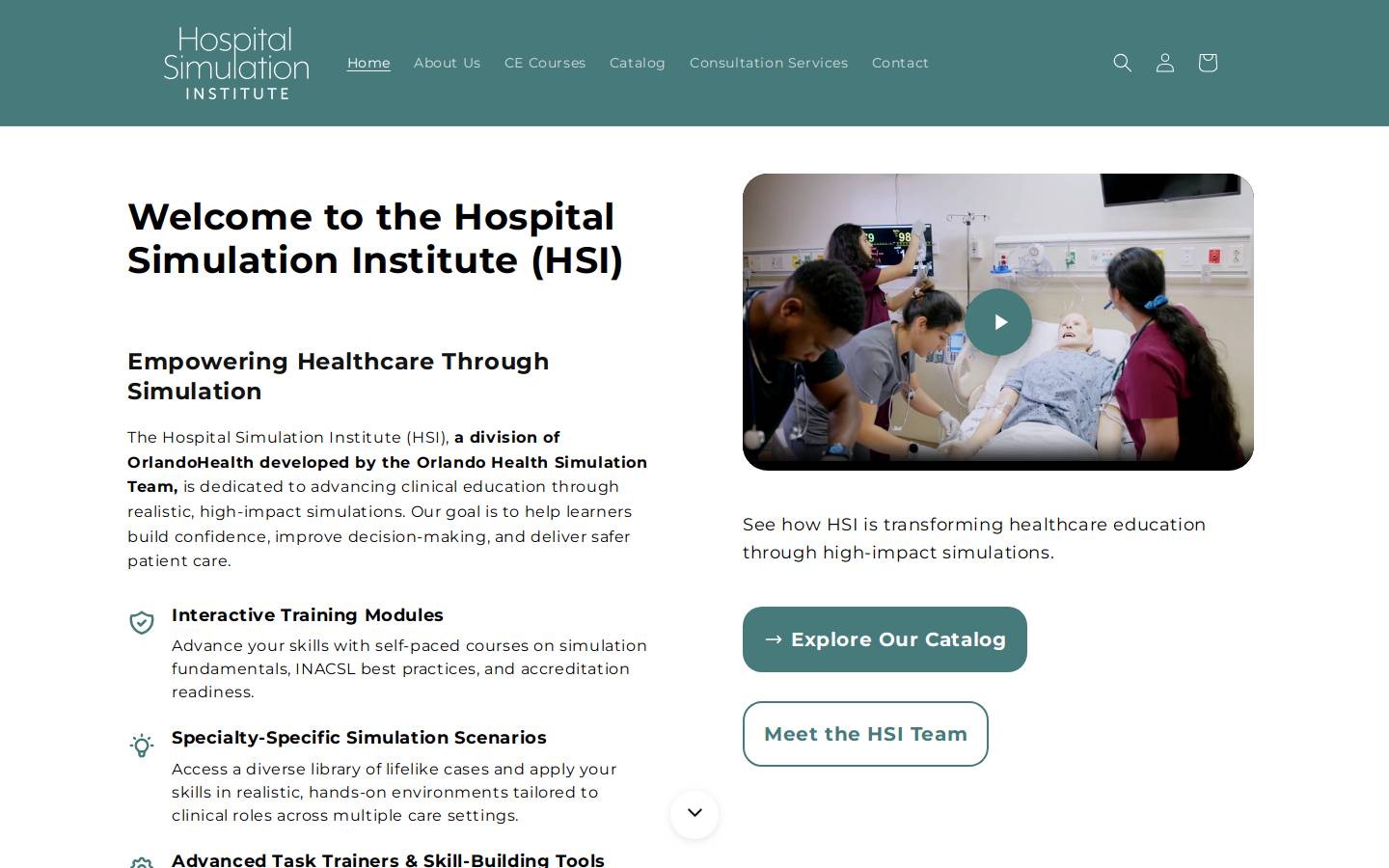 hospitalsimulationinstitute.com homepage screenshot