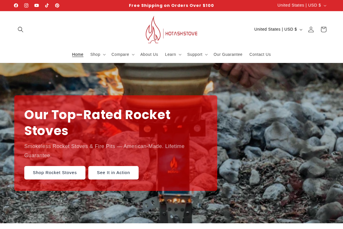 Hot Ash Outdoor Stoves – Rocket Stoves, Grills & Smokeless Fire Pits – Hot Ash Stove homepage screenshot