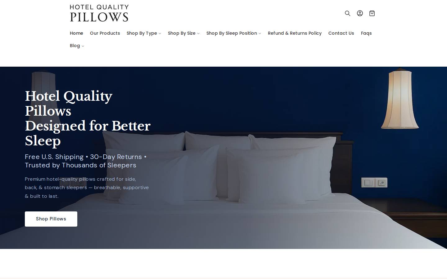 hotelcollectionpillows.com homepage screenshot