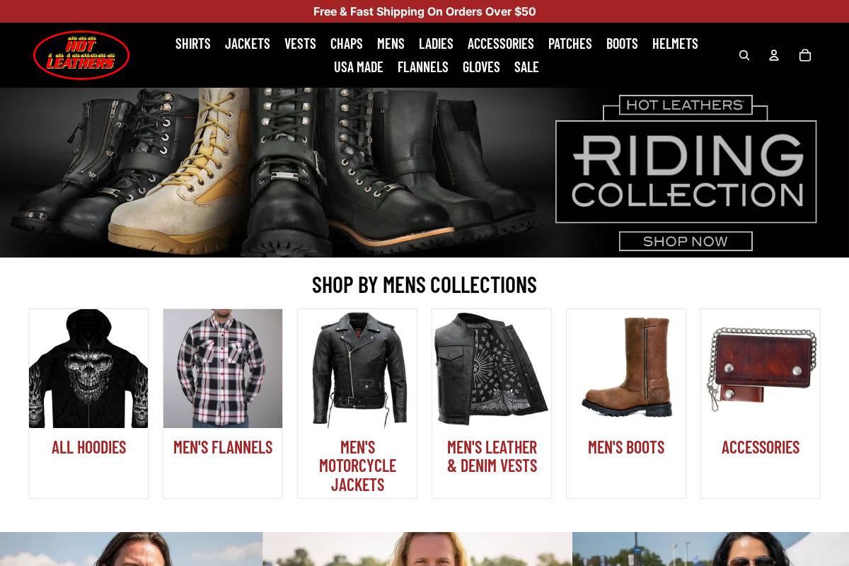 Hot Leathers homepage screenshot