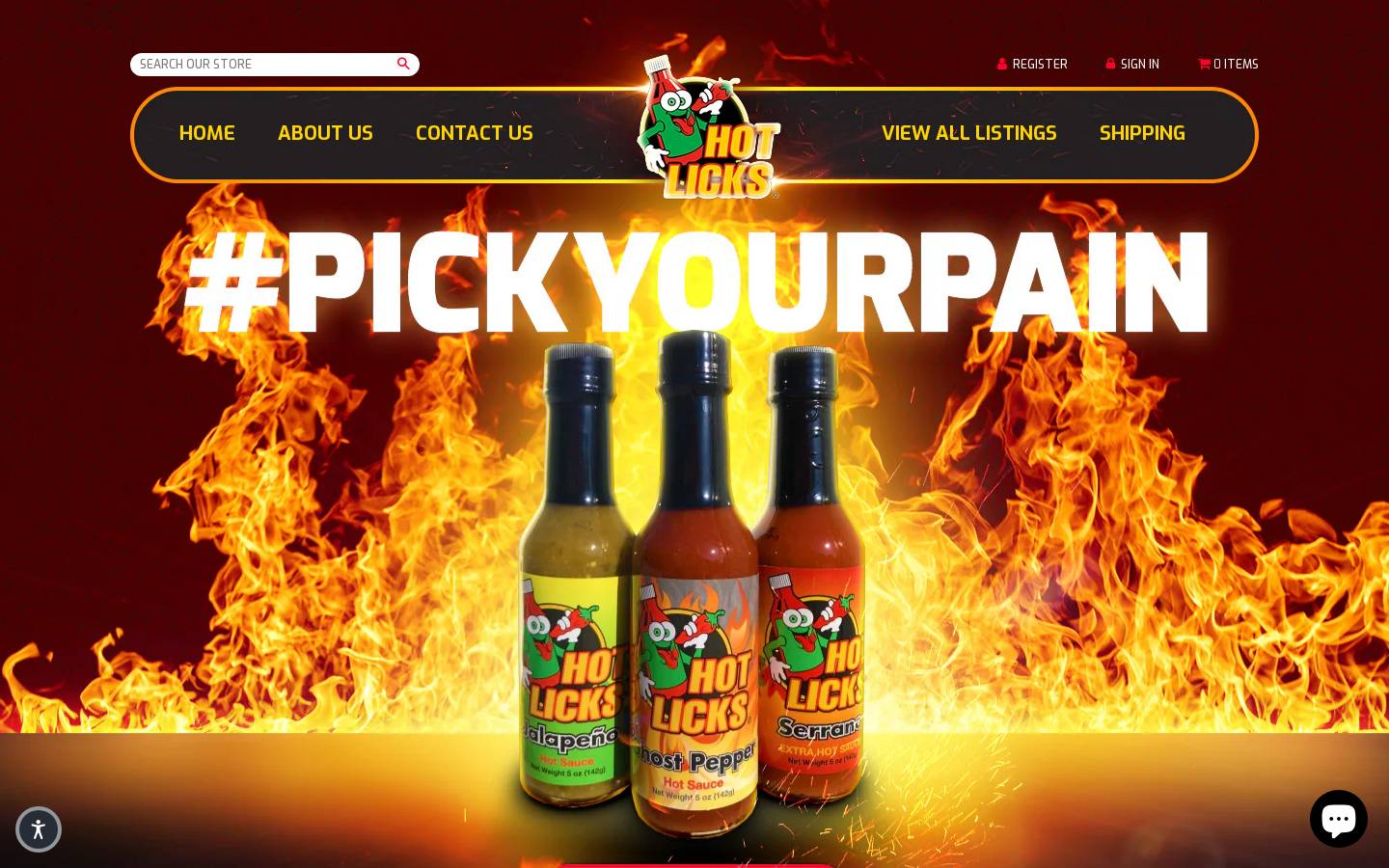 hotlickssauces.com homepage screenshot