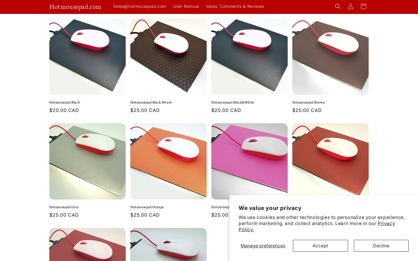 hotmousepad.com homepage screenshot