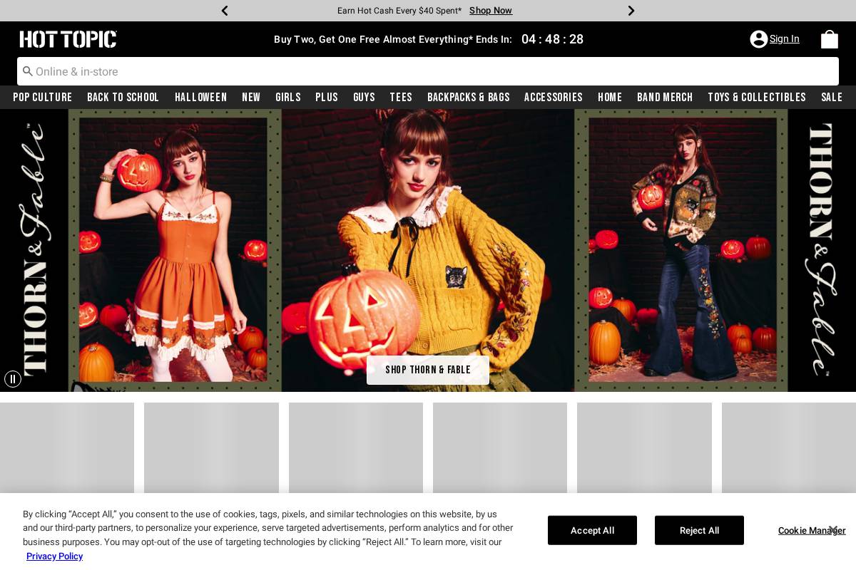 hottopic.com homepage screenshot