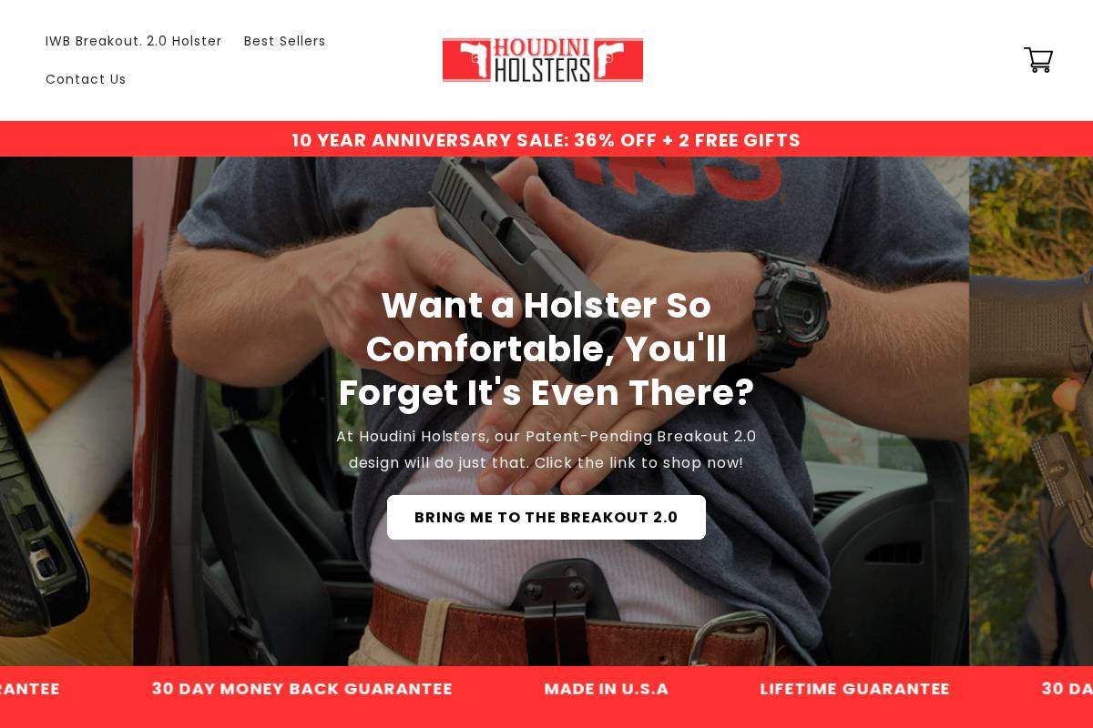 houdiniholsters.com homepage screenshot