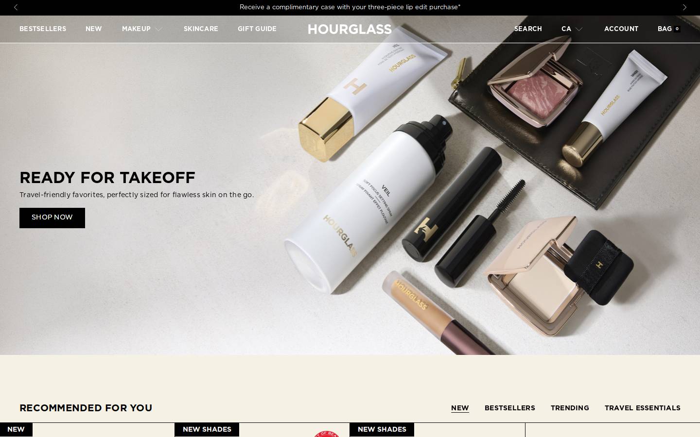 Hourglass Cosmetics homepage screenshot