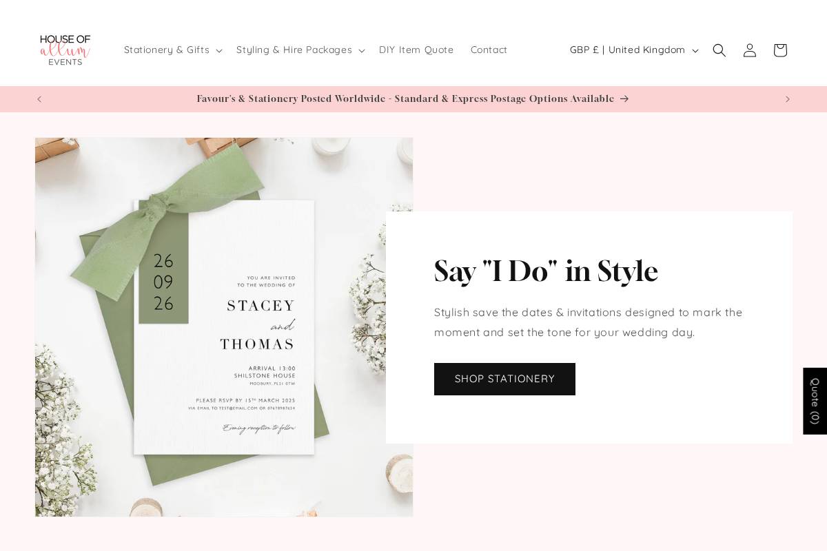 houseofallumevents.com homepage screenshot