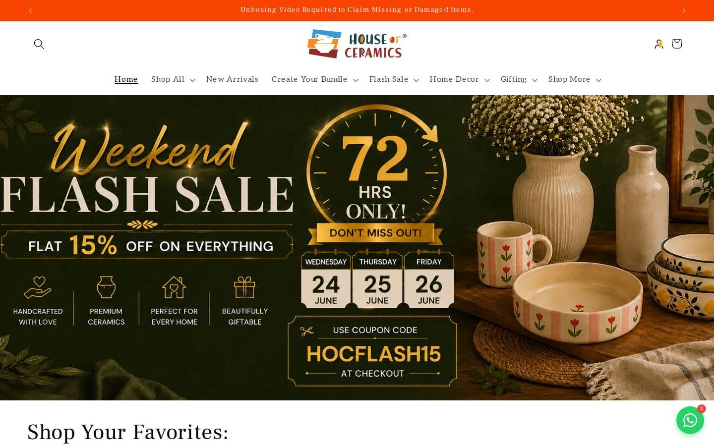 houseofceramics.in homepage screenshot