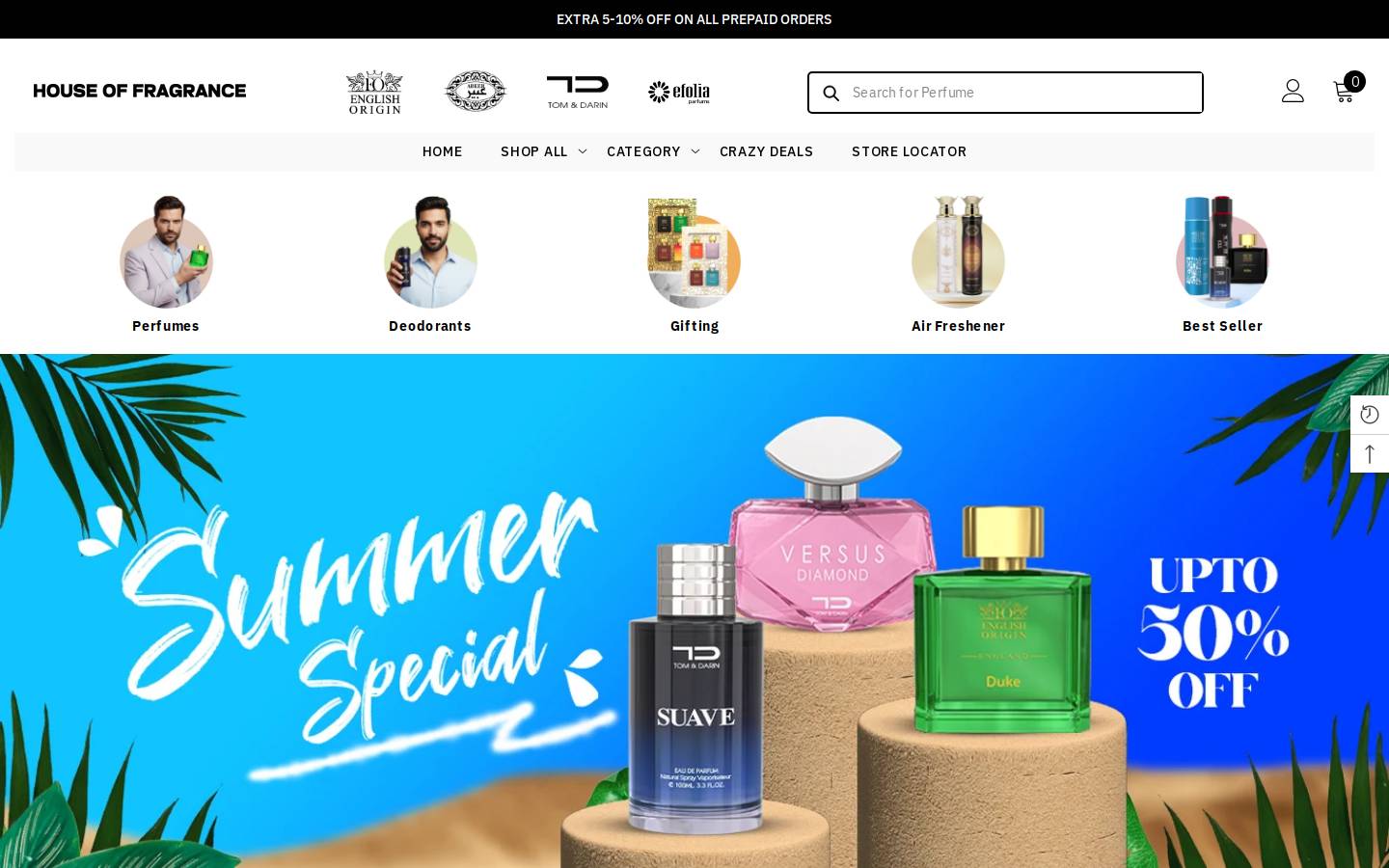 houseoffragrance.in homepage screenshot