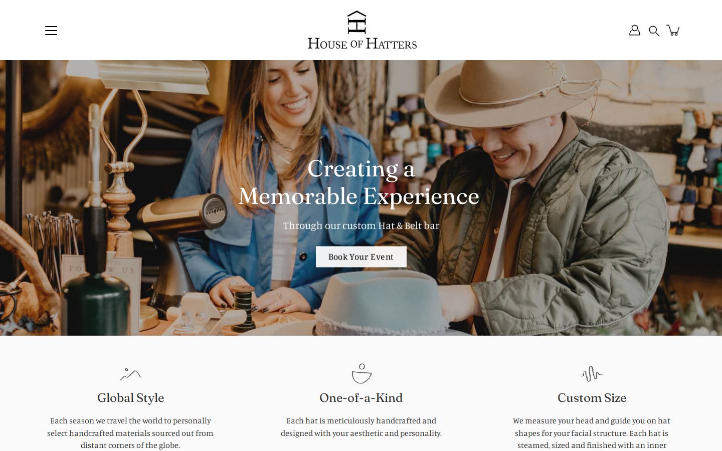 houseofhatters.com homepage screenshot