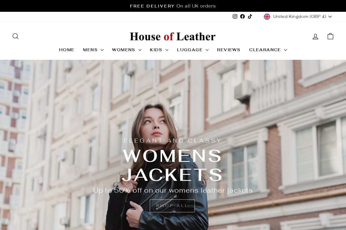 House of Leather UK homepage screenshot
