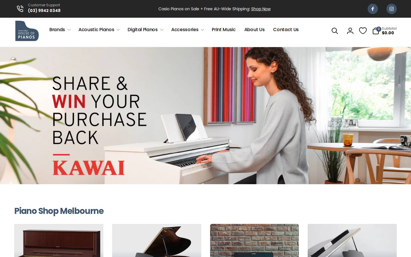 houseofpianos.com.au homepage screenshot