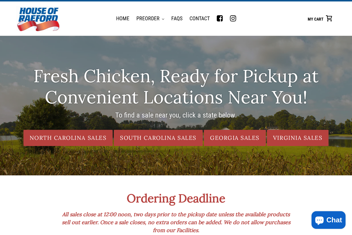 House of Raeford Store homepage screenshot